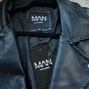 Men black faux leather jacket